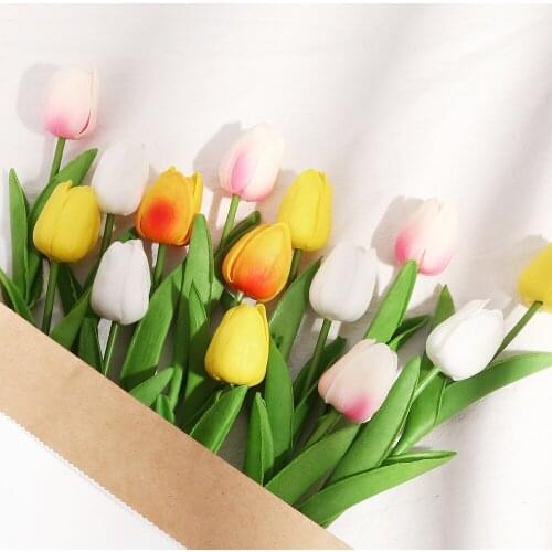 10pcs Tulip Artificial Flower Real Touch Artificial Bouquet Fake Flowers for Wedding Birthday Party Decoration Home Garden Decor
