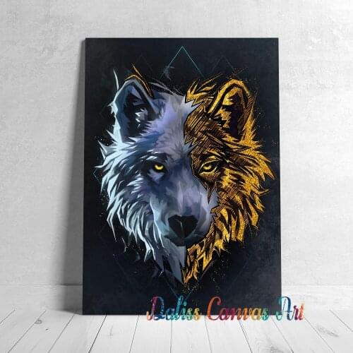 Canvas Animal golden wolf Pictures Home Manga Decoration Paintings Poster HD Prints Wall Art Modular Living Room Framed