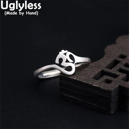 Uglyless Buddhism 6-Word Mantra Rings for Women Religious Dress Jewelry Real 925 Silver Rings Simple Ethnic MINI Rings Vintage