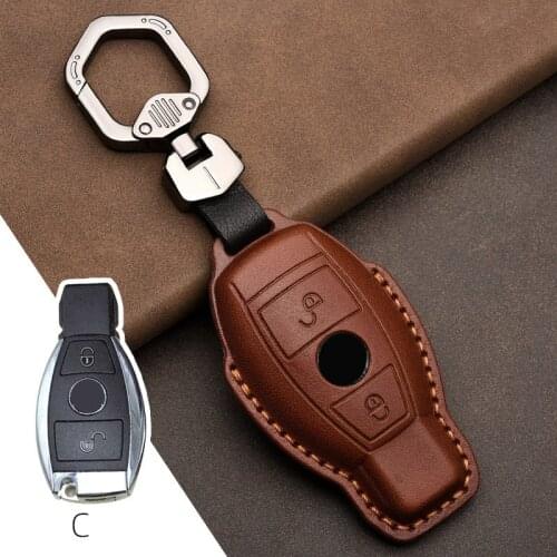 Leather Car Key Case Cover for Mercedes Benz A B GLC CLA GLA CLS S E C Class W204 W205 W212 W176 W222 Protect Ring