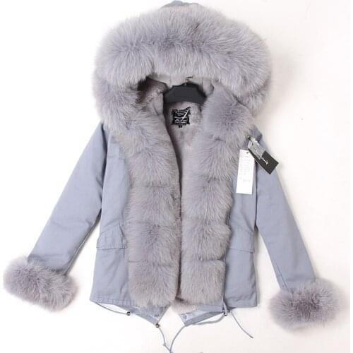 Maomaokong Natural Real Fox Fur Jacket Coats Women Fashion Real Fur Coat SHORT Parkas Winter Black Parka