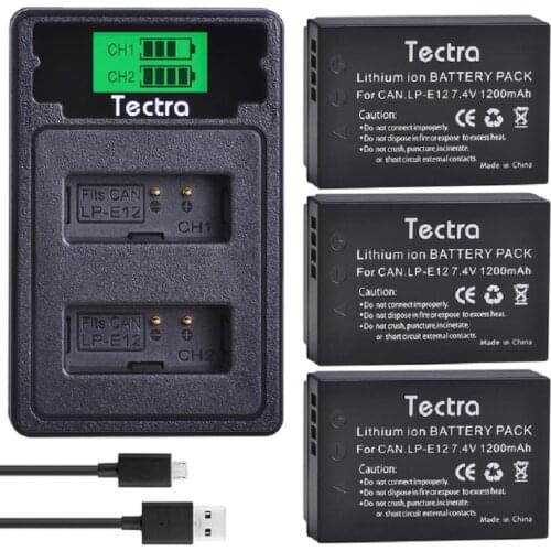 3Pcs 1800mAh LP-E12 LP E12 LPE12 Li-ion Battery + LCD USB Dual Charger for Canon EOS M50, EOS M100,100D Kiss X7 Rebel SL1 Camera