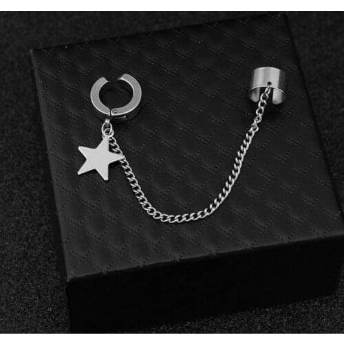 Fashion Stainless Steel Ear Chain Key Lock Blade Pendant Men Women Earring R7RF