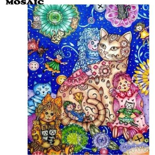 Mosaic,DIY Diamond Painting cat flower,Cross Stitch diamond Pattern Resin 5D Diamond Embroidery Mosaic Full Drill Decor B159
