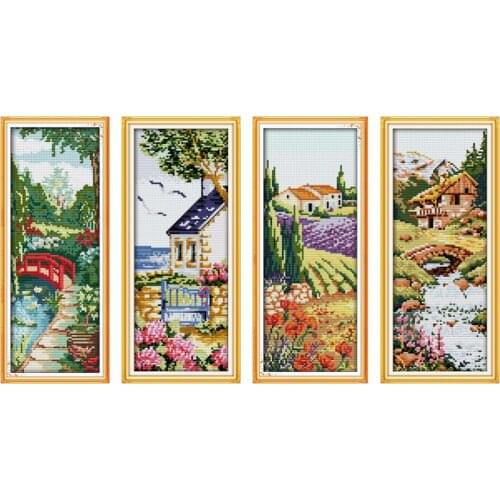 Four seasons Spring cross stitch kit flowers 14ct 11ct count printed canvas stitching embroidery DIY handmade needlework plus