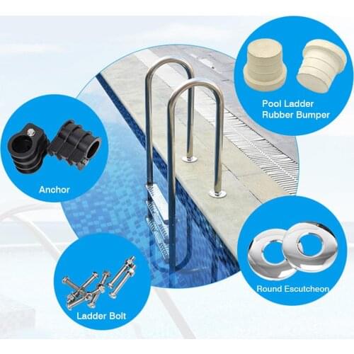Pool Ladder Bolt and Ladder Rubber Bumper Pool Ladder Replacement Kit with Pool Anchor and Pool Round Escutcheon