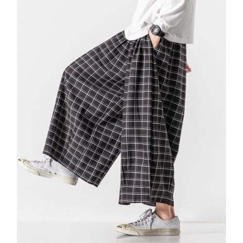 Autumn and Winter Plaid Trousers Casual Loose Harem Pants Men Tooling Streetwear Neutral Cotton Wide Leg Pants Large Size M-5XL