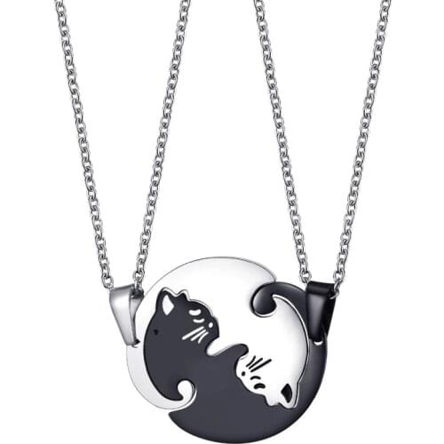 1 Pair splice Cute His and Her Couples Necklaces Stainless Steel Beloved Pet Cat Pendant Necklace for Beloved Gift