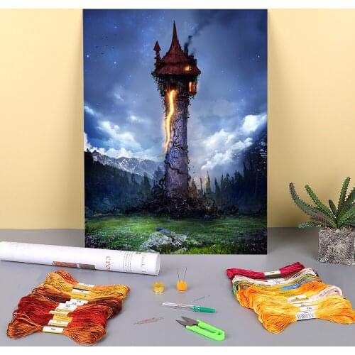 Scenery The Story Of Rapunzel Printed 11CT Cross Stitch DIY Embroidery Complete Kit DMC Threads Hobby Handmade Craft Floss