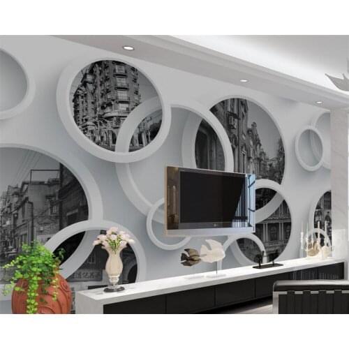 Custom large old Shanghai retro modern ring simple 3D living room bedroom TV background wall murals wallpaper Beibehang
