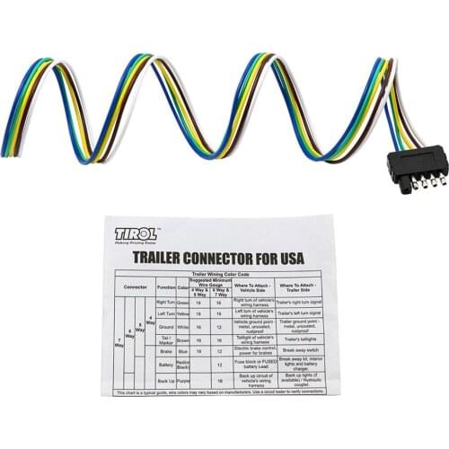 Trailer Light 5-Pin Plug Flat Wiring Harness Extender 36 Inch Connection US
