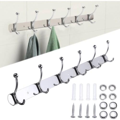6 Hooks Solid Stainless Steel Hook Coat Clothes Towel Door Holder Rack Hook Bathroom Kitchen Multi-function Wall Hanger Rack