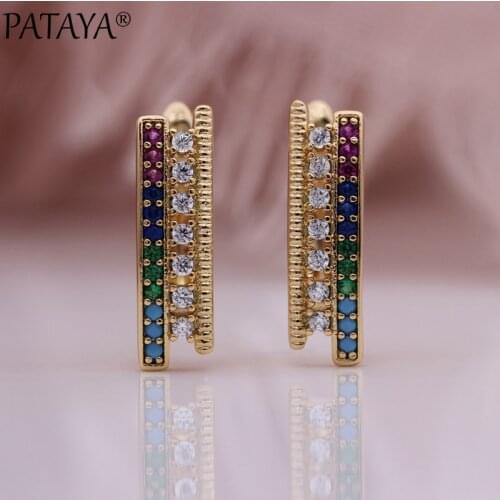 PATAYA New Colorful Drop Earrings 585 Rose Gold White Natural Zircon Women Earrings Wedding Luxury Fine Romantic Fashion Jewelry