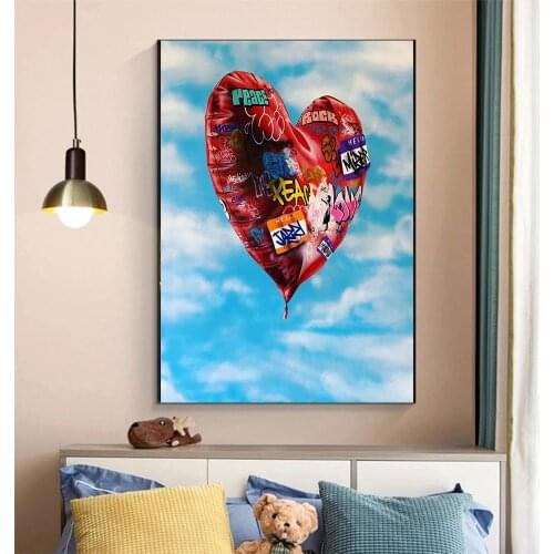 Modern Graffiti Art Canvas Painting Wall Art Picture Decorative Poster Print Heart-shaped Home Baby Living Room Decor Cuadros
