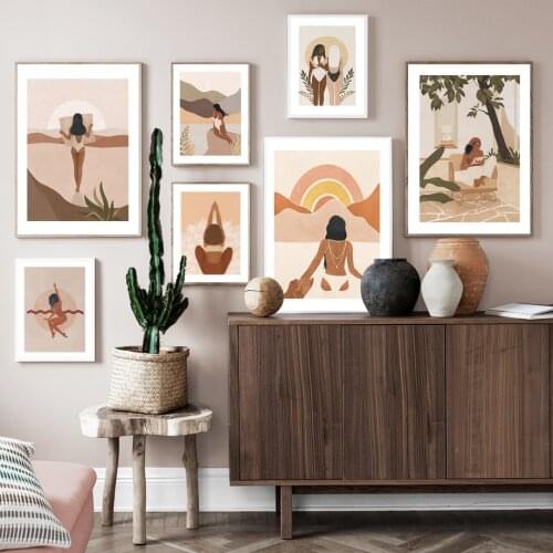 Tropical Girl Book Sun Rainbow Flower Nordic Posters And Prints Wall Art Canvas Painting Wall Pictures For Living Room Decor