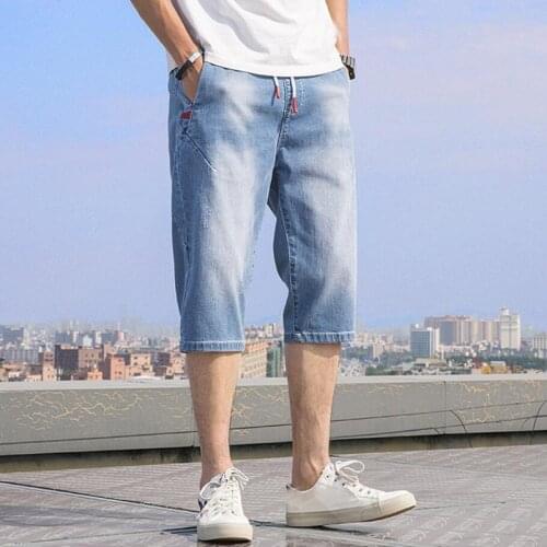 Plus Size Summer thin 7-point pants black calf-lenth denim shorts men plus size pants fat guy pants jean men pants 6xl 7xl