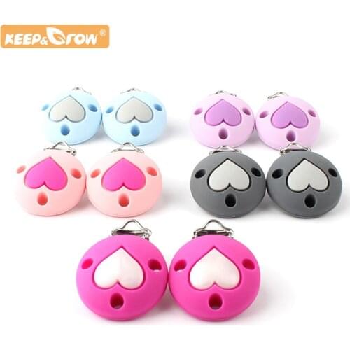 Keep&Grow 1pc Round Silicone teether Heart metal silicone rodent Accessories DIY Baby Teething Necklace Pendant Clamp