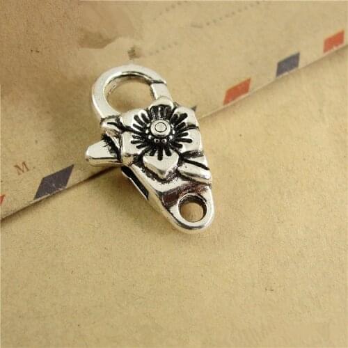 10pcs/lot 24x13x8MM Antique Silver Flower Lobster Clasp Hooks For Necklace Bracelet Chain DIY Jewelry Accessory Findings