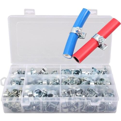 135pcs Mini Hose Clamps Zinc Plating Hose Clamps Metal Hoop Water Pipe Clamps Fasteners Spring Buckle