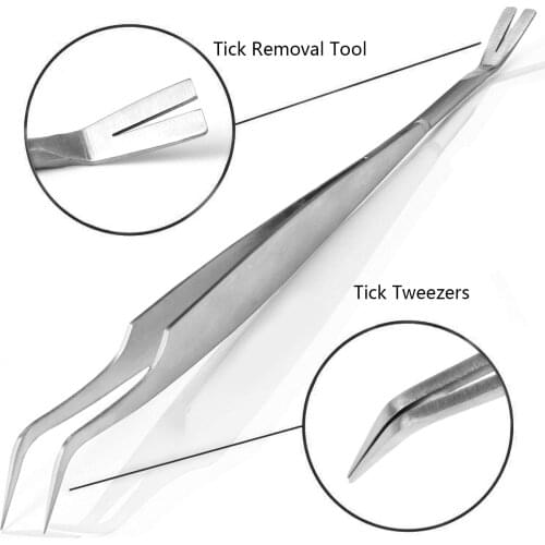 2 In 1 Stainless Steel Tick Tweezers Professional Quick Tick Removal Tool For Cat Dog People Pet Supplies Dog Tick Removal