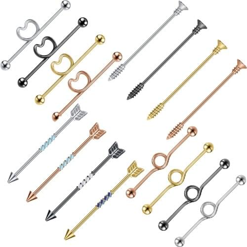 AOEDEJ 14G Arrow Screw Industrial Piercing Earring for Women Stainless Steel Long Ear Stud Rose Gold Helix Earrings Jewelry 38mm