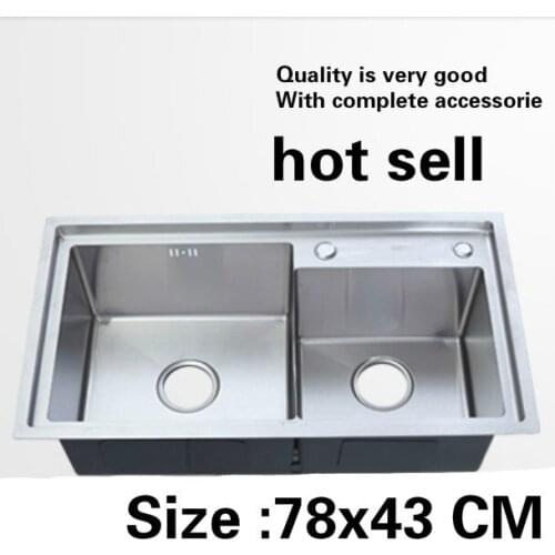 Free shipping Household kitchen manual sink double groove thick durable food gradest 304 stainless steel hot sell 780x430 MM