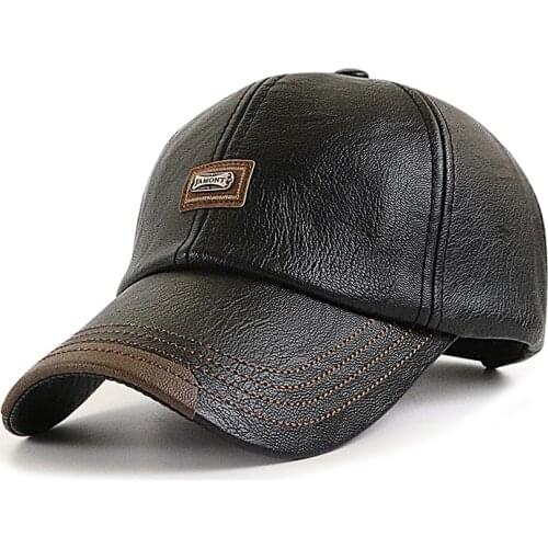 Leather Baseball Cap Men Autumn Winter Women Gorras Planas Snapback Hat PU Leather Trucker Cap