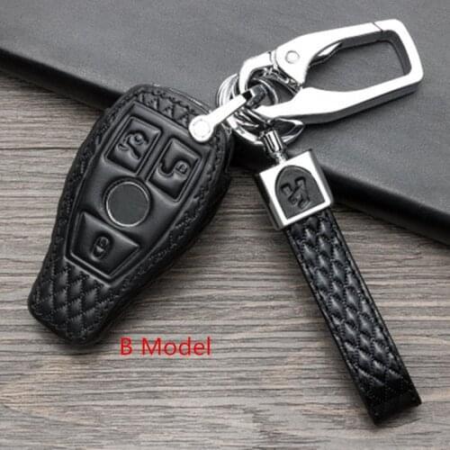 Genuine Leather Car Key Cases For Mercedes Benz W203 New E Class E200 E260 E300 E320 W213 Remote Keyless Key Cover Bag Fob Shell