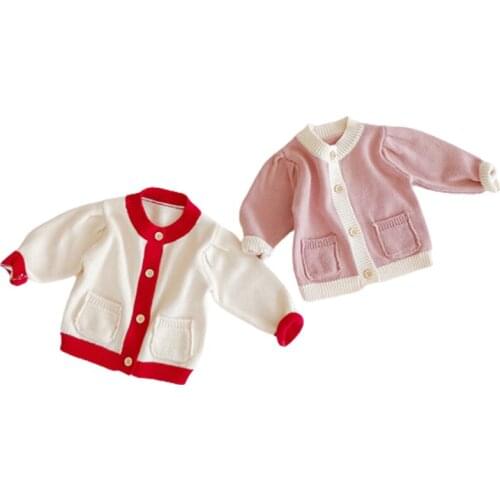 0-3Y Baby Boys Girls Coats Autumn Winter New Baby Coats Kids Color Matching Sweet Puff Sleeve Knitted Coat Toddler Winter Clothe