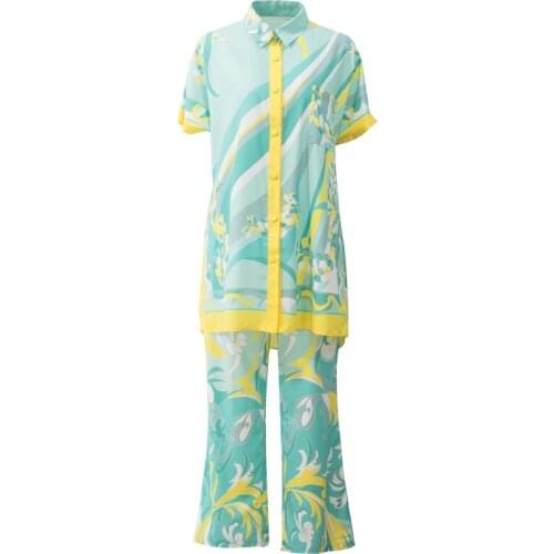 DIDABOLE High-Quality Summer New Women Sets Casual Loose Short-Sleeved Shirt + Elastic Waist Trousers Printed Two-Piece Suit