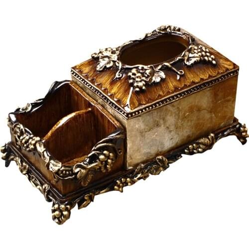 European style multifunctional tissue box fashion luxury living room remote control mobile phone storage tray high quality resin