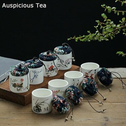 Ceramic Tea Caddy Travel Small Mini Tea Boxes Portable Tea Tin Containers Powder Sealed Jar Spice Jar Oolong Tea Storage Tank