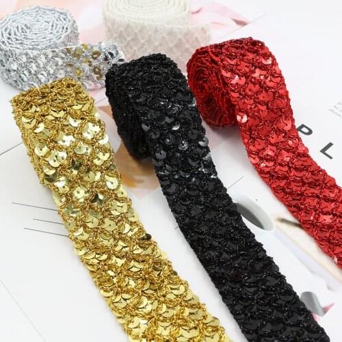 3m Fish scale sequin lace accessories trims bullet-free stage clothing sequin strip accessories diy home decoration 3.4cm Gold