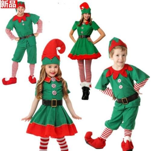 Hot Kids Green Elf Christmas Costume Festival Santa Clause for Girls Boys Year Chilren Clothing Fancy Dress Xmas Party Dress