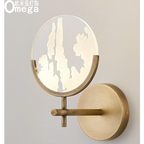 Postmodern minimalist light luxury copper wall lamp living room wall bedroom bedside corridor aisle gallery creative wall lamp