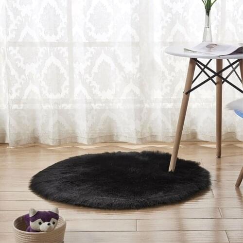 RAYUAN Washable Artificial Wool Carpet Black Round Sheepskin Hairy Carpets Faux Mat Seat Pad Fur Soft Area Rug Tapetes 30-140CM