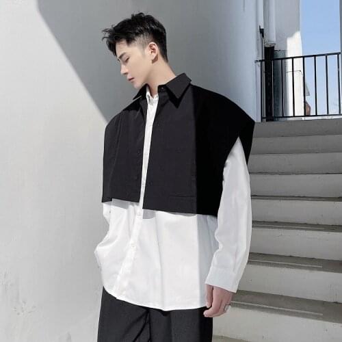 Designer Style Sleeveless Shirt Mens Silhouette Cloak Shirt Lapel Vest Short Vest Shawl Top Design Short Outer Wear