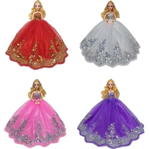 NK One Set Newest Fashion Doll Wedding Dress with Lots of Gold Sequins Made to Fit For Barbie Doll Children Gift Dress JJ