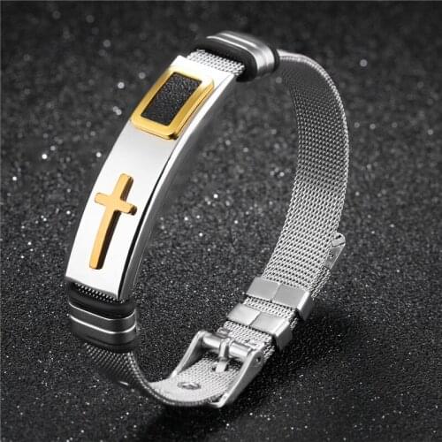 Modyle 2020 New Gold-Color Cross Bracelet For Men Women Stainless Steel Cool Men Jewelry Gifts
