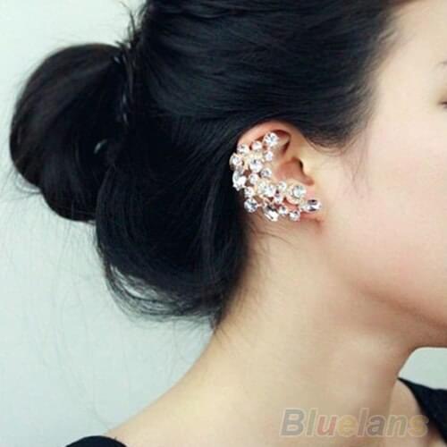 New Fashion Crescent Shape Rhinestone Right Ear Cuff Clip Golden Earrings Stud for women 0281