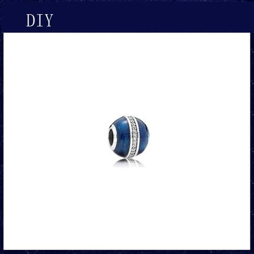 Silver shiny blue classic center zircon bead fits Pandora Charm Silver 925 bead pendant bracelet with stylish DIY jewelry