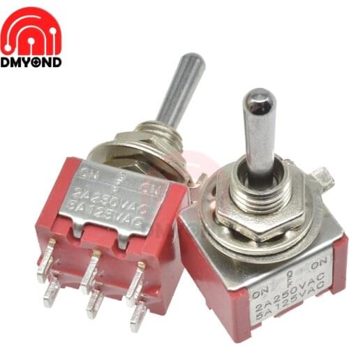 Toggle Switch Single Pole Double Throw 6mm SPDT ON-ON 120V 5A 1/4 Inch Mounting 13*11.6MM (MTS223) 3Positions 6Pins