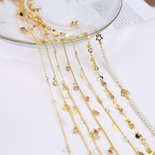 50cm 18k Gold Plated Star Necklace Chain Crystal Zircon Rhinestone Chain for DIY Bracelet Anklet Accessories Jewelry Making Diy