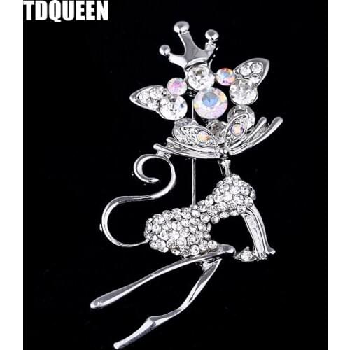 Crystal Cat Brooch Silver Plated Lady Dress Jewelry Gift Cute Cat Pin Brooches