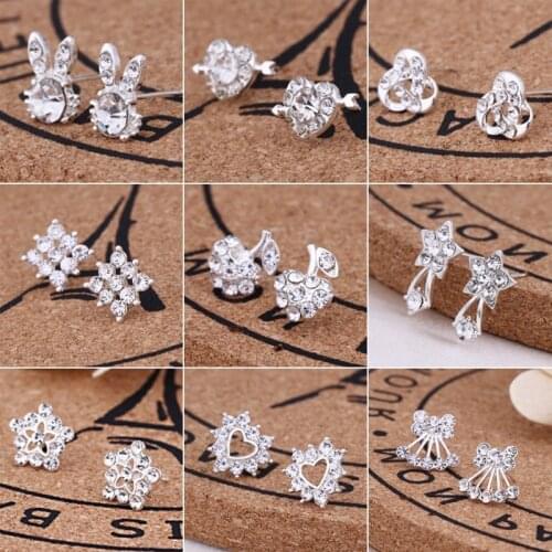 Elegant Simple Zircon Stud Earrings For Women Bowknot Heart Geometric Shape Earrings Studs Party Wedding Fashion Jewelry