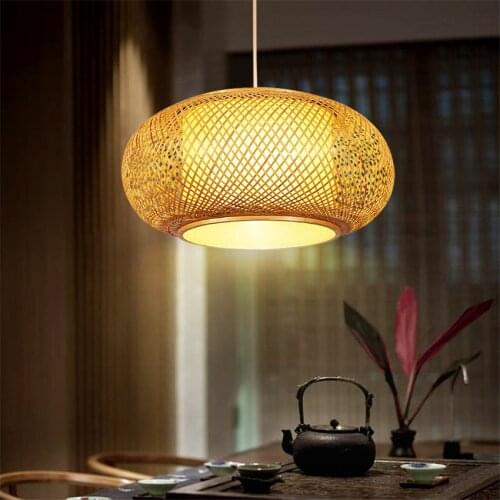 Modern Bamboo Work Hand Knitted Led Pendant Lamp Rustic Vintage Japanese Pendant Light Fixture Suspension Home Indoor Lighting