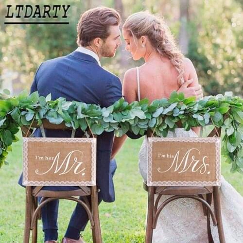 Mr Mrs Burlap chair banner rustic retro wedding party decoration wedding decoration bride and groom event party supplies