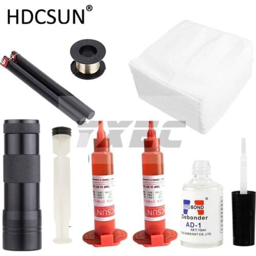 7 in1 LOCA tp-2500 UV Glue 5ml +9led UV curing light+Uv Glue Remover 20g +Cutting Wire 100m+clothes For LCD Touch Screen Repair