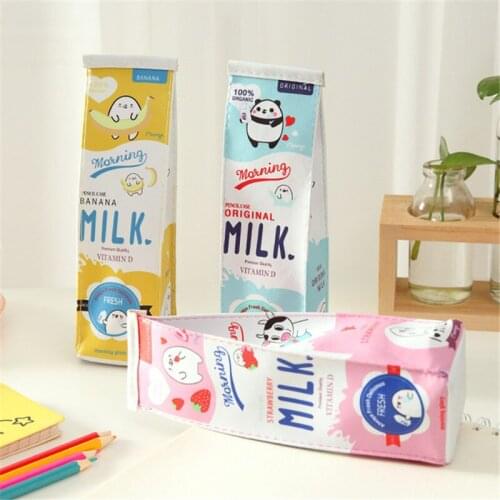 Funny Milk Pencil Case Creative Cute Storage Stationery Pencil Box For School Student Supplies Pu Leather Pencils Pouch Bag