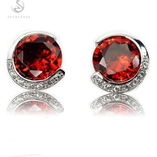 SHUNXUNZE Luxury round Jewelry woman Stud Earrings sex christmas dropshipping Pink Red Cubic Zirconia Rhodium Plated R861 R864